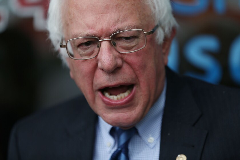 Bernie Sanders speaks to the media during a stop for breakfast at Peppy Grill in Indianapolis on May 3, 2016. Indiana voters went to the polls today in the state's presidential primaries.
