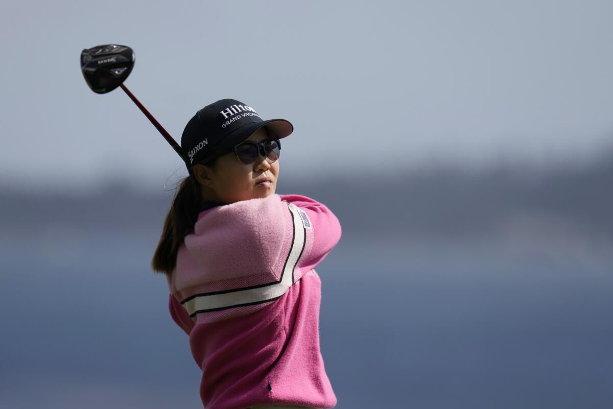 Nasa Hataoka follows through on her drive at No. 14 during the third round of the U.S. Women's Open on Saturday.
