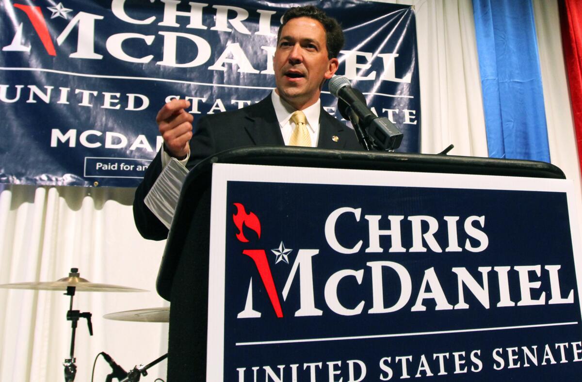 Chris McDaniel addresses his supporters in June at the Lake Terrace Convention Center in Hattiesburg, Miss.