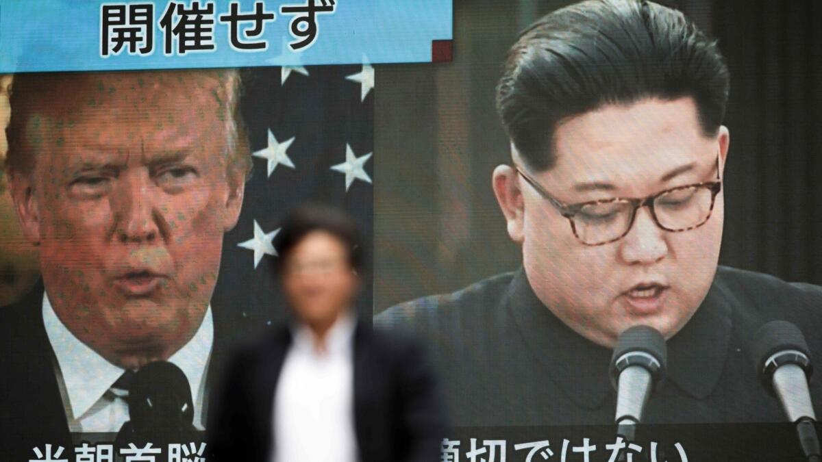 A news broadcast in Tokyo reports President Trump's decision to cancel an upcoming meeting with North Korea's Kim Jong Un on May 25.