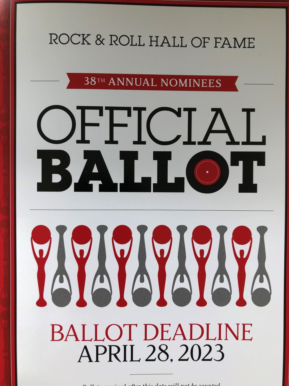 Rock & Roll Hall of Fame 2023 ballot cover