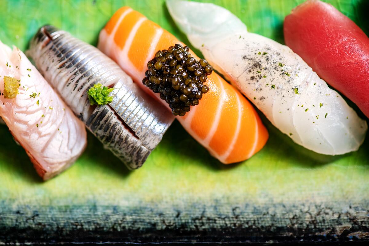 A plate of omakase sushi at the Brothers Sushi in Woodland Hills.