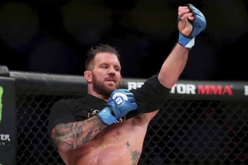 Ryan Bader is seen after his win over Matt Mitrione after a heavyweight mixed martial arts bout at Bellator 207, in Uncasville, CT, on Friday, October 12, 2018. Bader won via unanimous decision. (AP Photo/Gregory Payan)