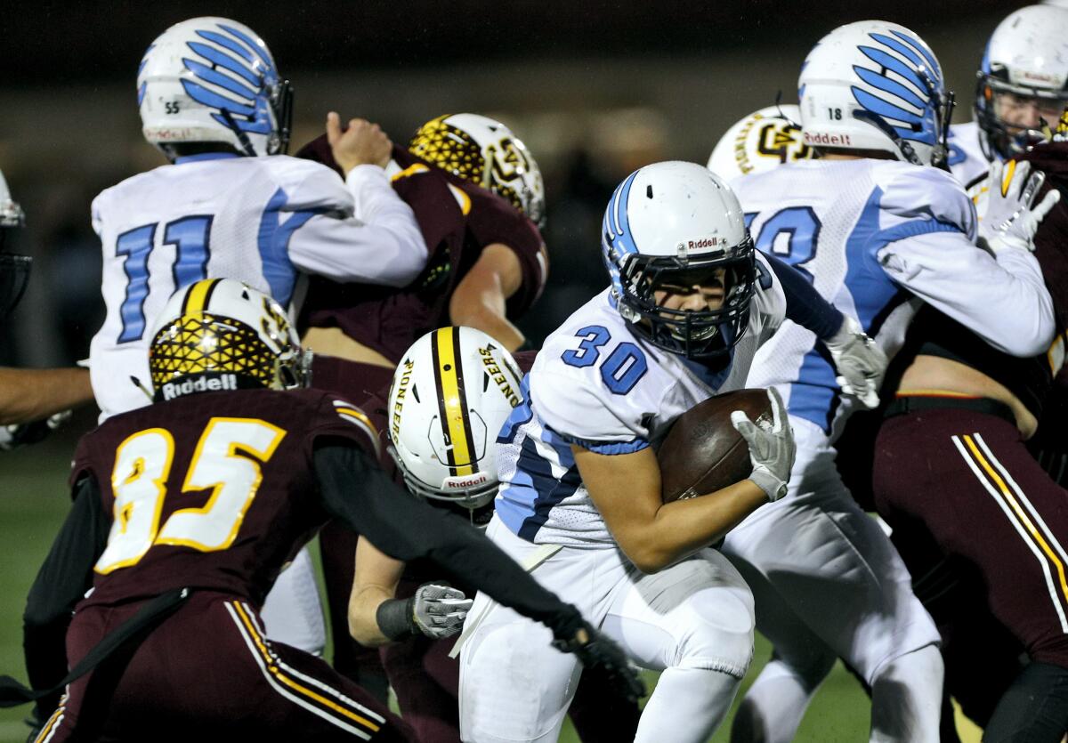 Crescenta Valley RB James Cho runs the ball in the CIF SS Div. X championship game vs. Simi Valley High, at SMHS in Simi Valley on Saturday, Nov. 29, 2019.