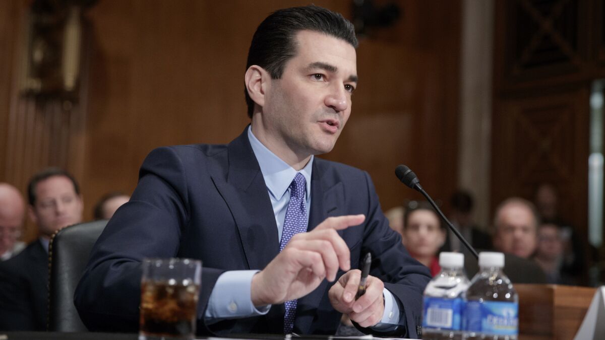 Dr. Scott Gottlieb, President Trump's nominee to head the Food and Drug Administration, speaks during his confirmation hearing before a Senate panel.