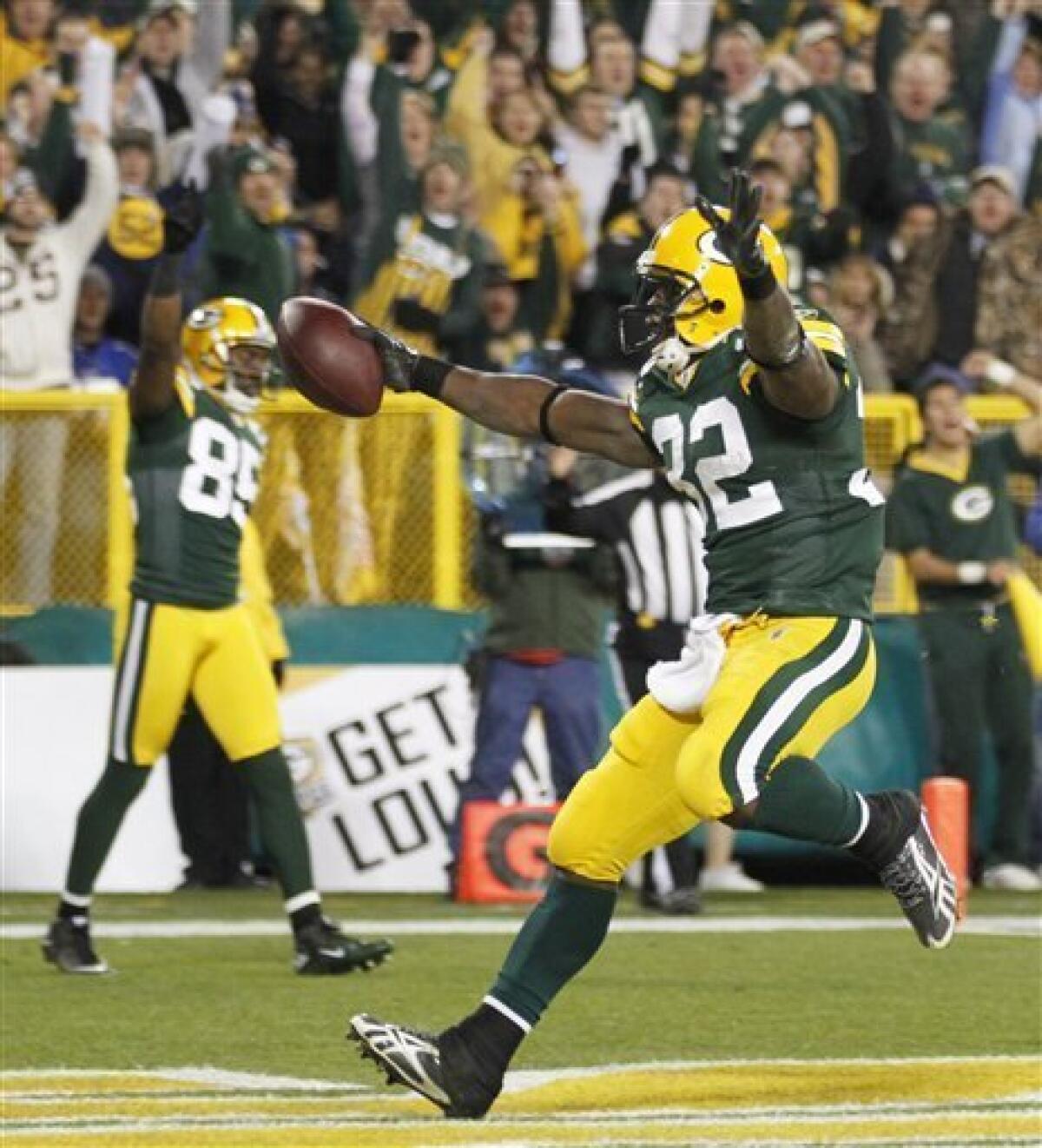 Green Bay Packers Donald Driver reacts after a touchdown in the