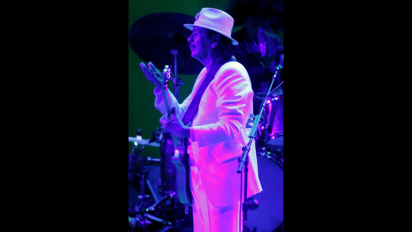 Carlos Santana leads Mega Nova, his new project, at the Hollywood Bowl on Aug. 24.