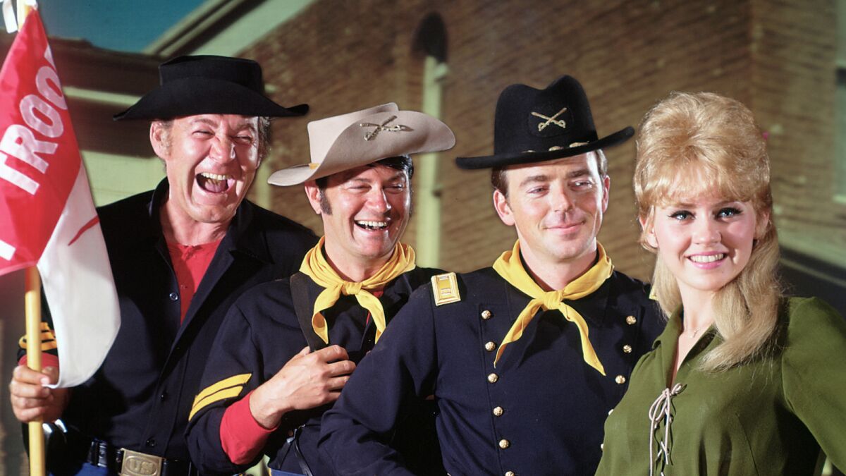 Ken Berry, second from right, starred in "F Troop" from 1965 to 1967, with Forrest Tucker, from left, Larry Storch and Melody Patterson.