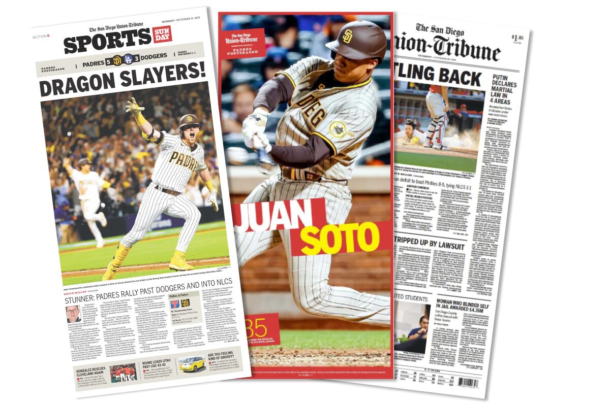 Front page of Union-Tribune during Padres playoffs