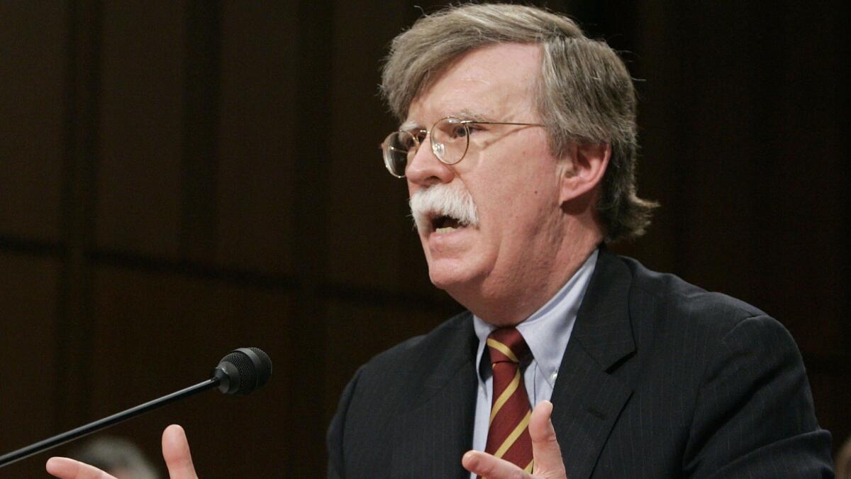 John Bolton testifies during a Senate committee hearing on April 11, 2005, in Washington.