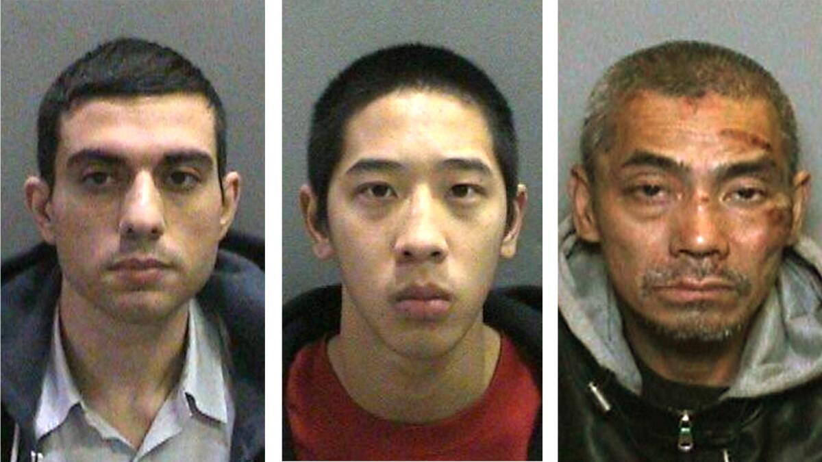 The inmates who escaped are, from left, Hossein Nayeri, 37, who is charged with kidnapping and torture; Jonathan Tieu, 20, who is charged with murder; and Bac Duong, 43, who is charged with attempted murder. Duong turned himself in to authorities on Friday. The other two remain at large.
