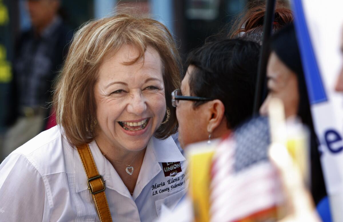 Maria Elena Durazo, head of the L.A. County Federation of Labor, shown before this year's May Day march in downtown Los Angeles. On Tuesday, Durazo said, "There will be consequences" if the House refuses to take up the immigration bill passed by the Senate.