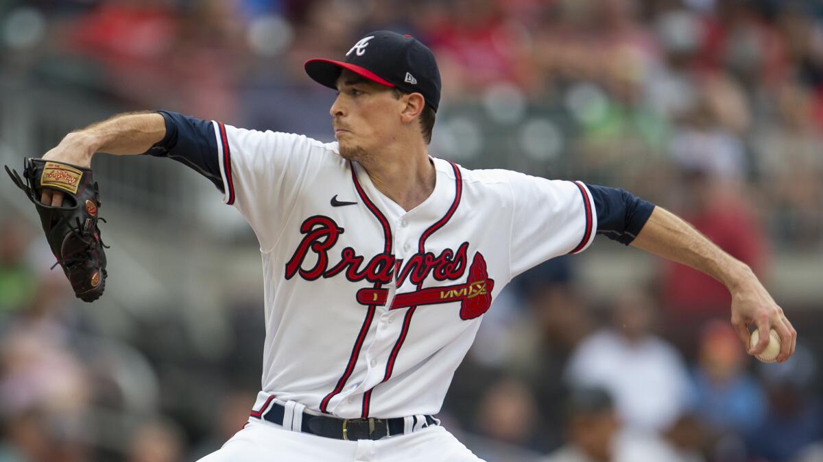 Atlanta Braves starting pitcher Max Fried throws against the Miami Marlins in the first inning of a baseball game Sunday, Sept. 4, 2022, in Atlanta. (AP Photo/Hakim Wright Sr.)