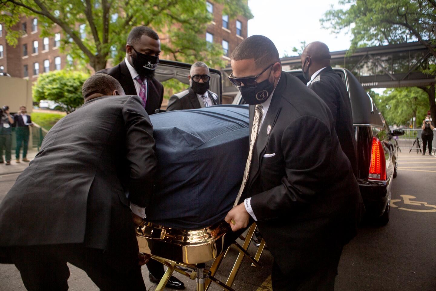 The casket of George Floyd arrives at the memorial service.