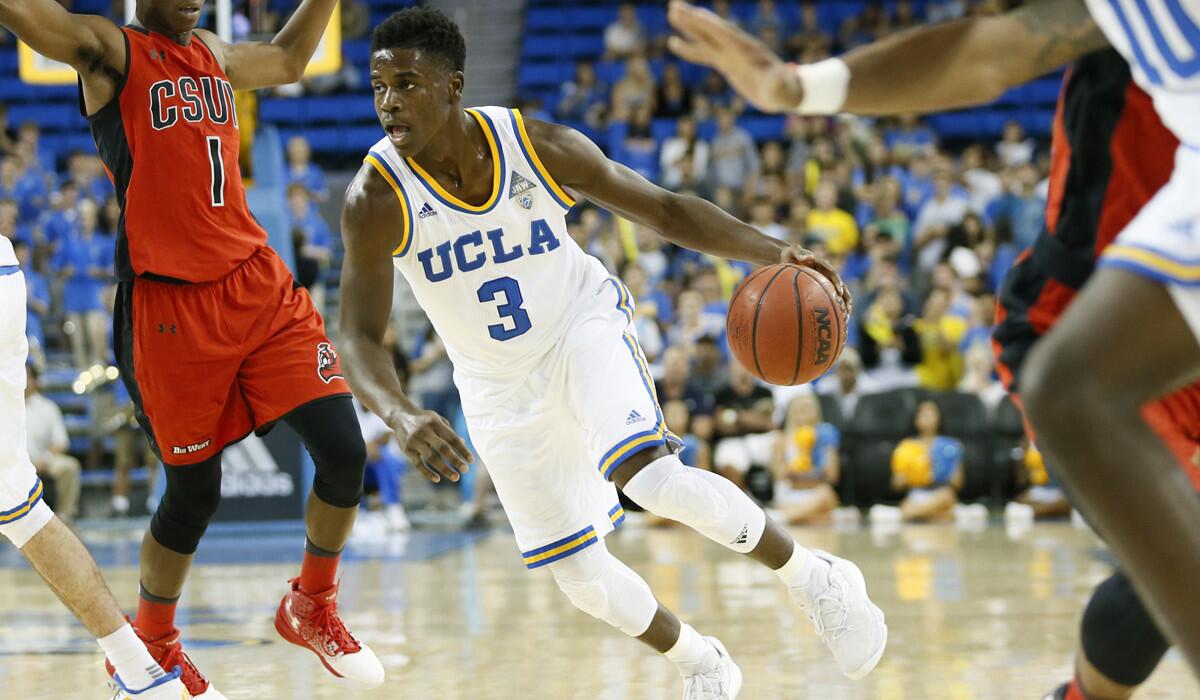 UCLA guard Aaron Holiday dribbles against Cal State Northridge during the second half Sunday.