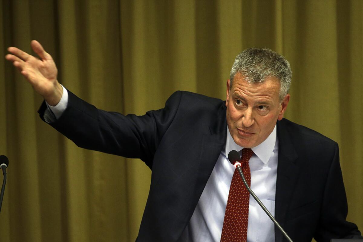 New York Mayor Bill de Blasio speaks during a Vatican conference on climate change.