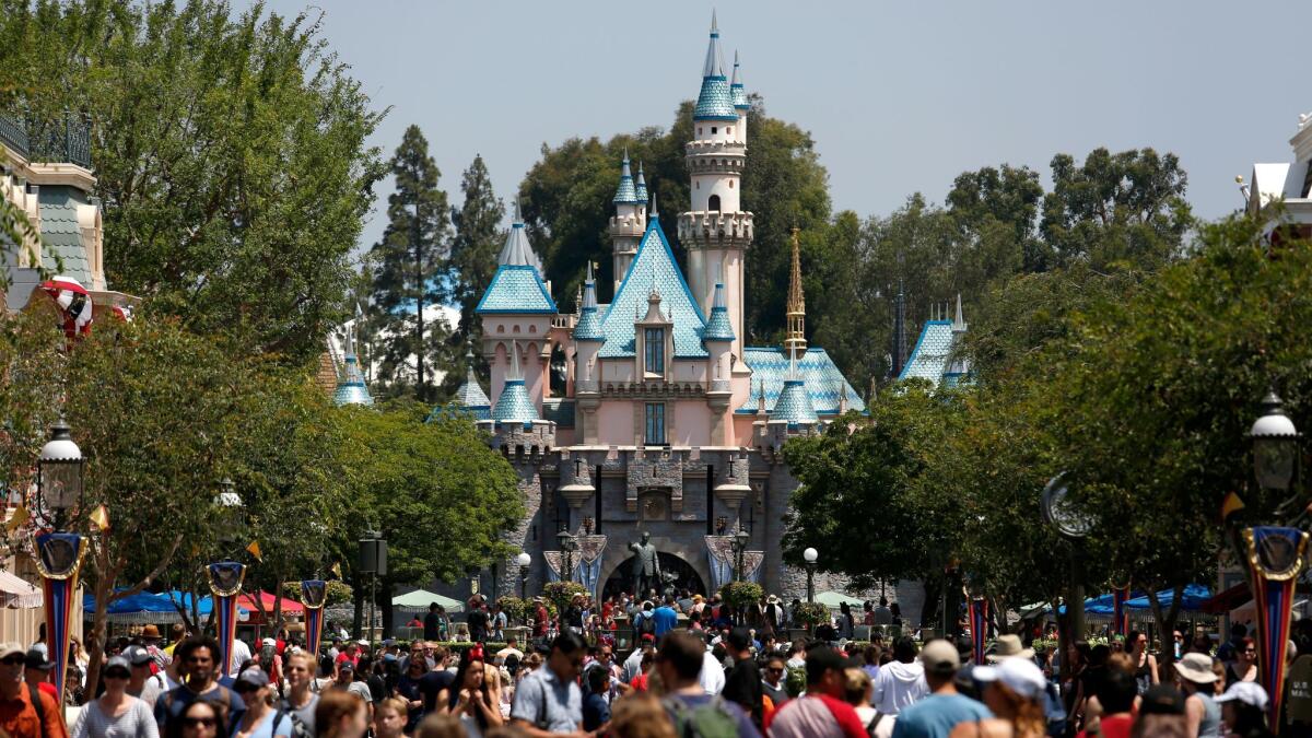 A view of Sleeping Beauty Castle from Main Street at Disneyland.