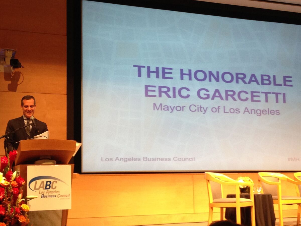 Mayor Eric Garcetti speaks at UCLA Anderson about the minimum wage and Los Angeles' housing shortage.