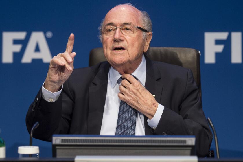 FIFA President Sepp Blatter speaks during a news conference in Zurich on May 30.