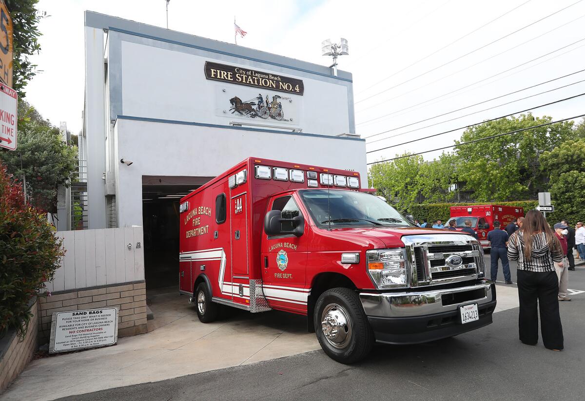 The new ambulance vans on display during small ceremony officially beginning the Laguna Beach in-house ambulance program.