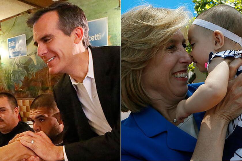 Mayoral candidates Eric Garcetti and Wendy Greuel in their final weekend of campaigning.