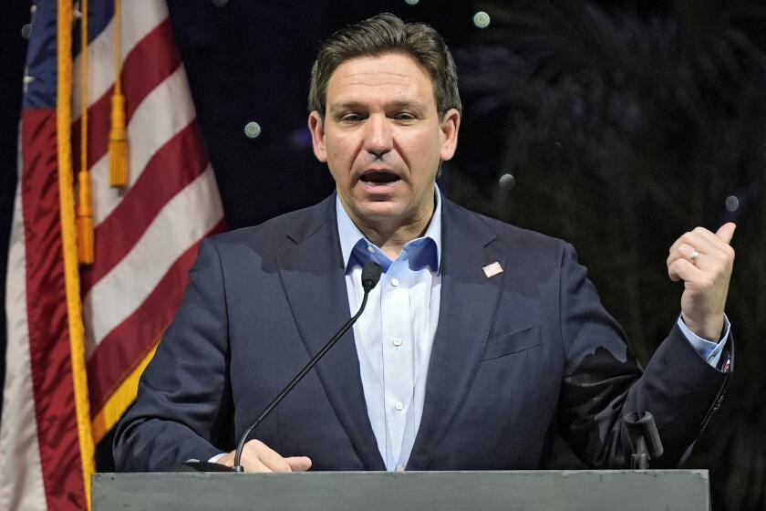 FILE - Florida Gov. Ron DeSantis speaks at the Governor's Day luncheon, Feb. 8, 2024, in Tampa, Fla. DeSantis is planning to raise money for former President Donald Trump in his home state as well as Texas and possibly other large states in the coming weeks. The planning was disclosed by people with knowledge of the plans taking shape who spoke on the condition of anonymity because the details have not been set. (AP Photo/Chris O'Meara, File)