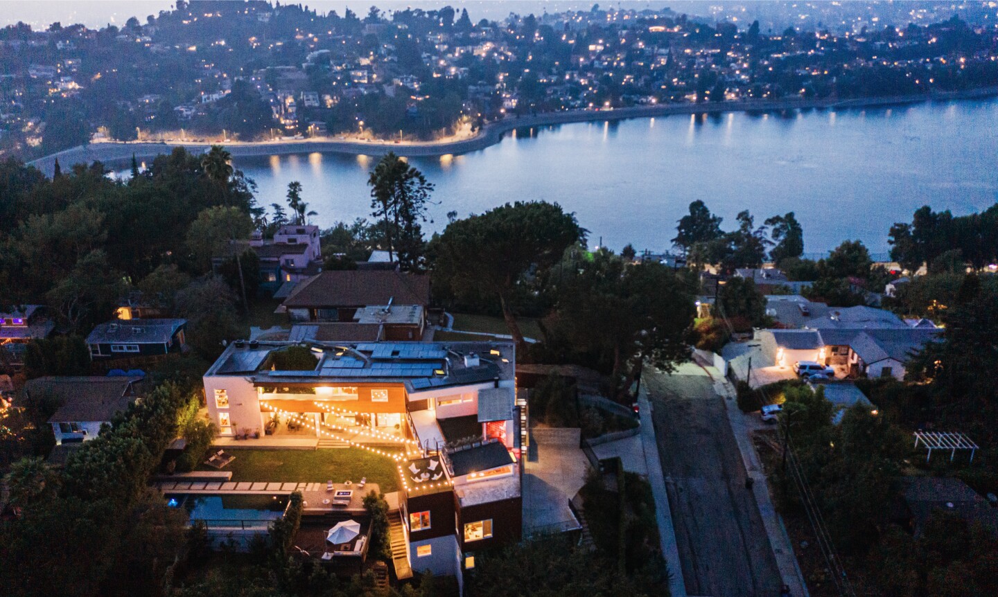 The striking contemporary home combines concrete, redwood and glass across 7,200 square feet.