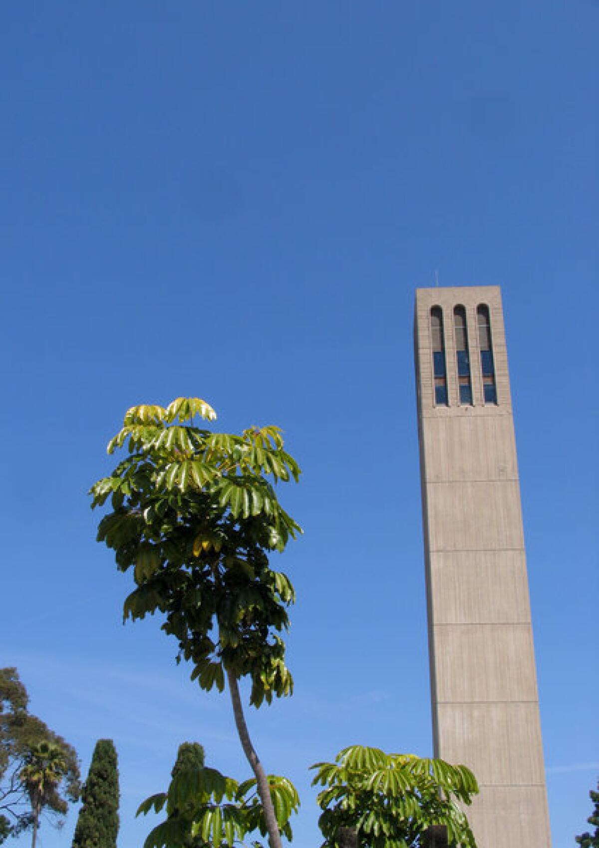 A third student at UC Santa Barbara has been diagnosed with the disease that causes meningitis. Above, Storke Tower presides over the campus.