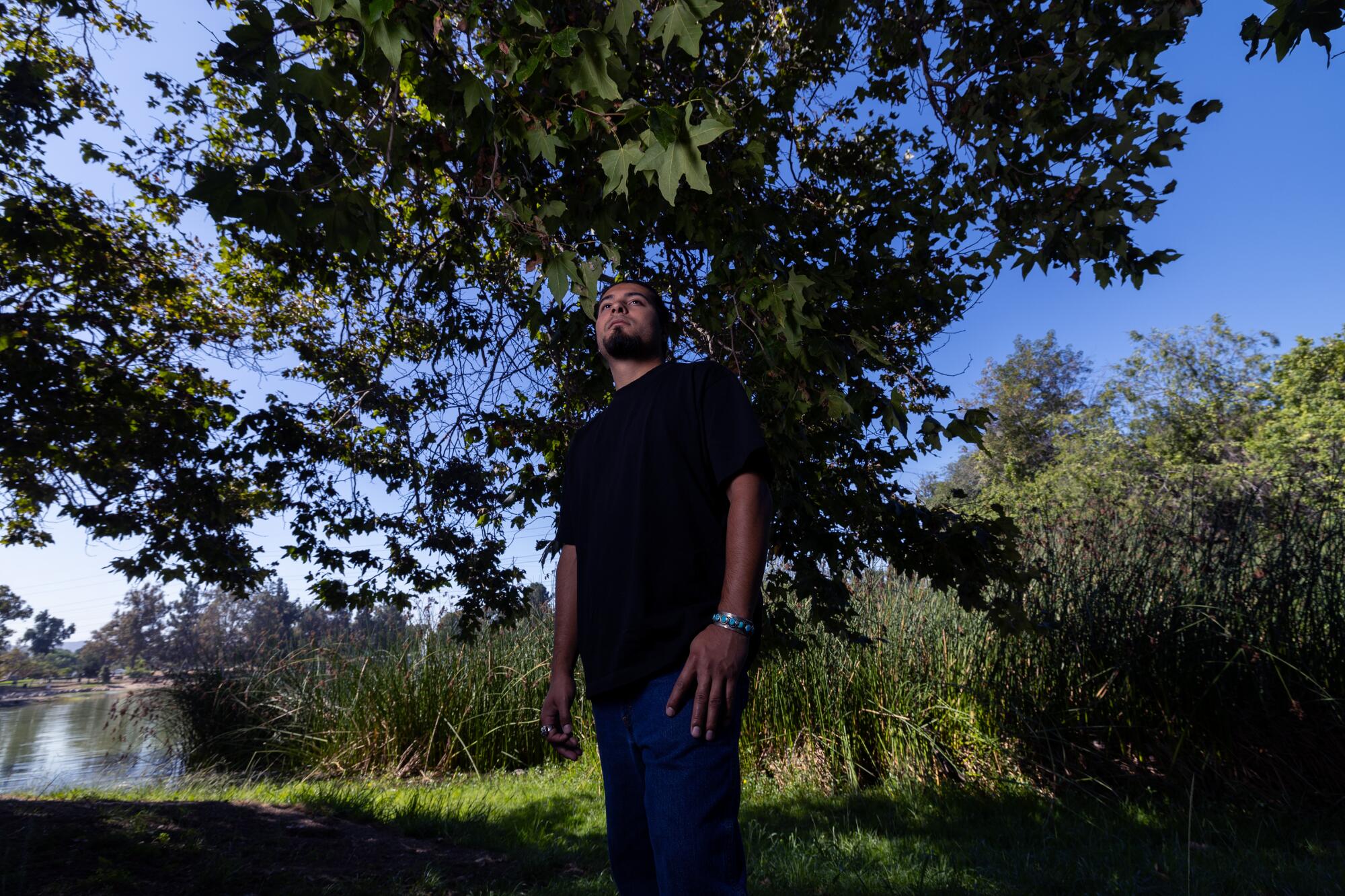 Isaac Michael Ybarra gazes at the sky.