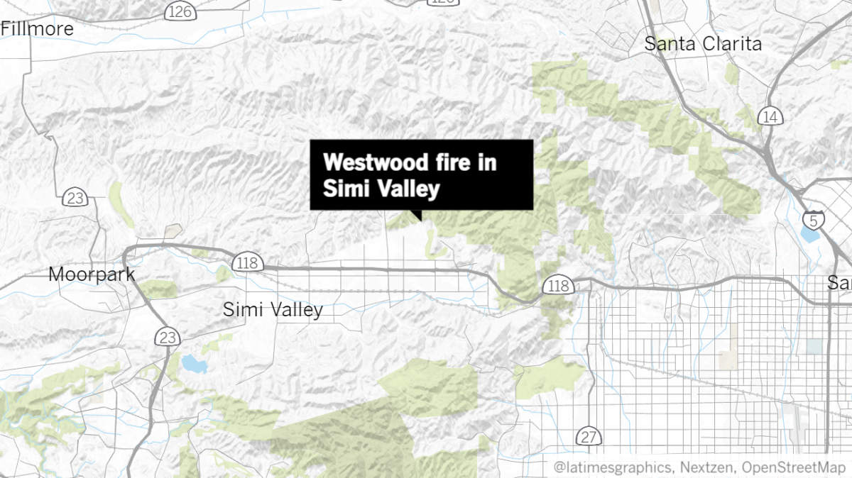 Map of the Westwood fire in Simi Valley