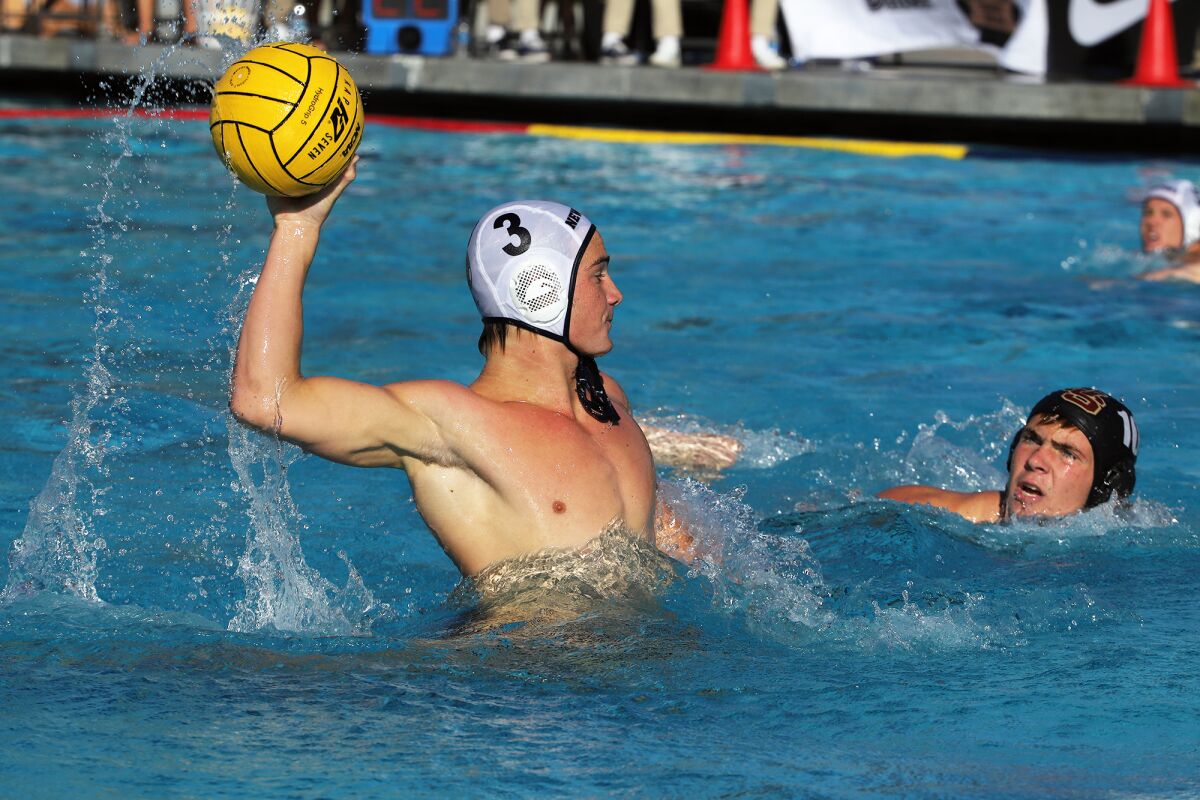 Newport Harbor's Trent Smith (3) shoots during Saturday's CIF title match against JSerra.