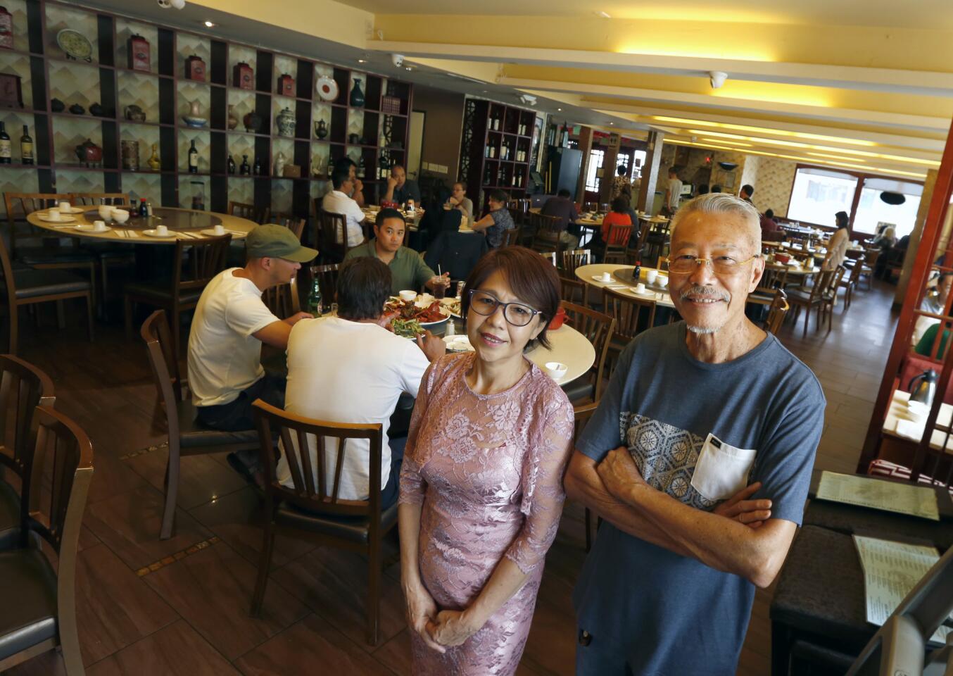 Wendy Lam and her husband Ly Hua are seen at Newport Seafood in San Gabriel.