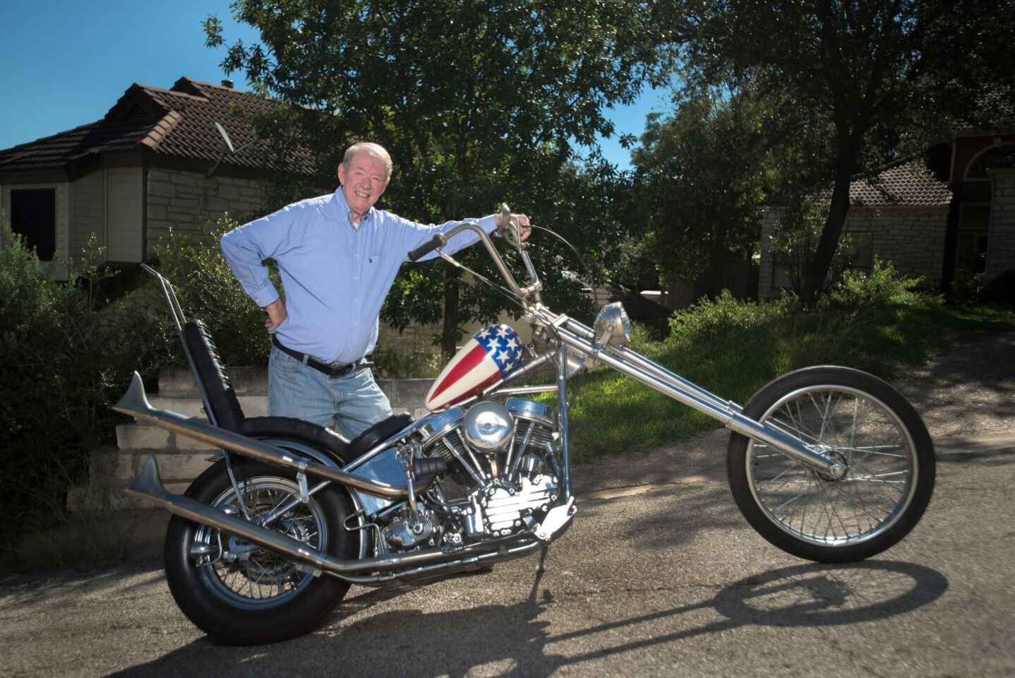 Gordon Granger of Texas says that his version of the Harley-Davidson "Captain America" chopper, which he bought for $63,500 in 1996, is the real deal -- not the one up for auction in Calabasas.