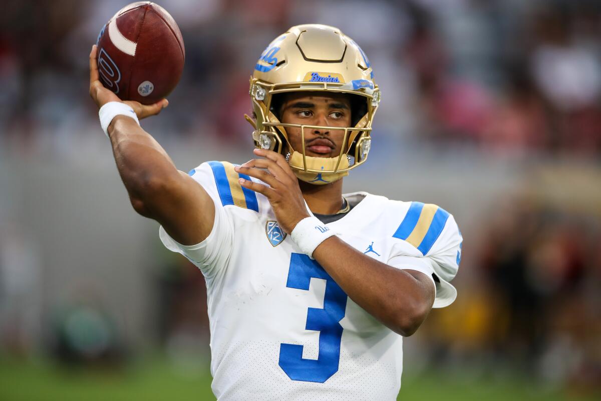 UCLA quarterback Dante Moore passes during a win over San Diego State on Saturday.
