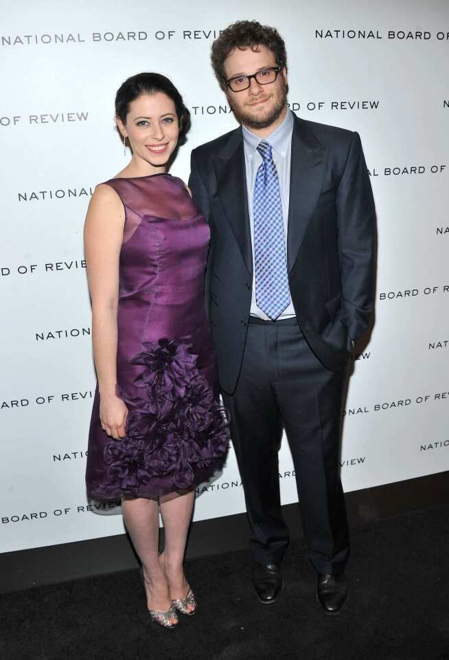 Seth Rogen and wife Lauren Miller strike a pose at the NBR's awards gala.