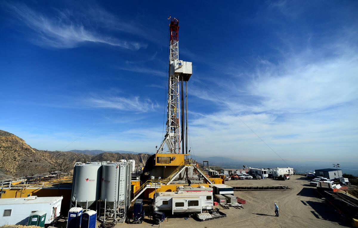 Crews work at an Aliso Canyon natural gas relief well on Dec. 9, 2015.