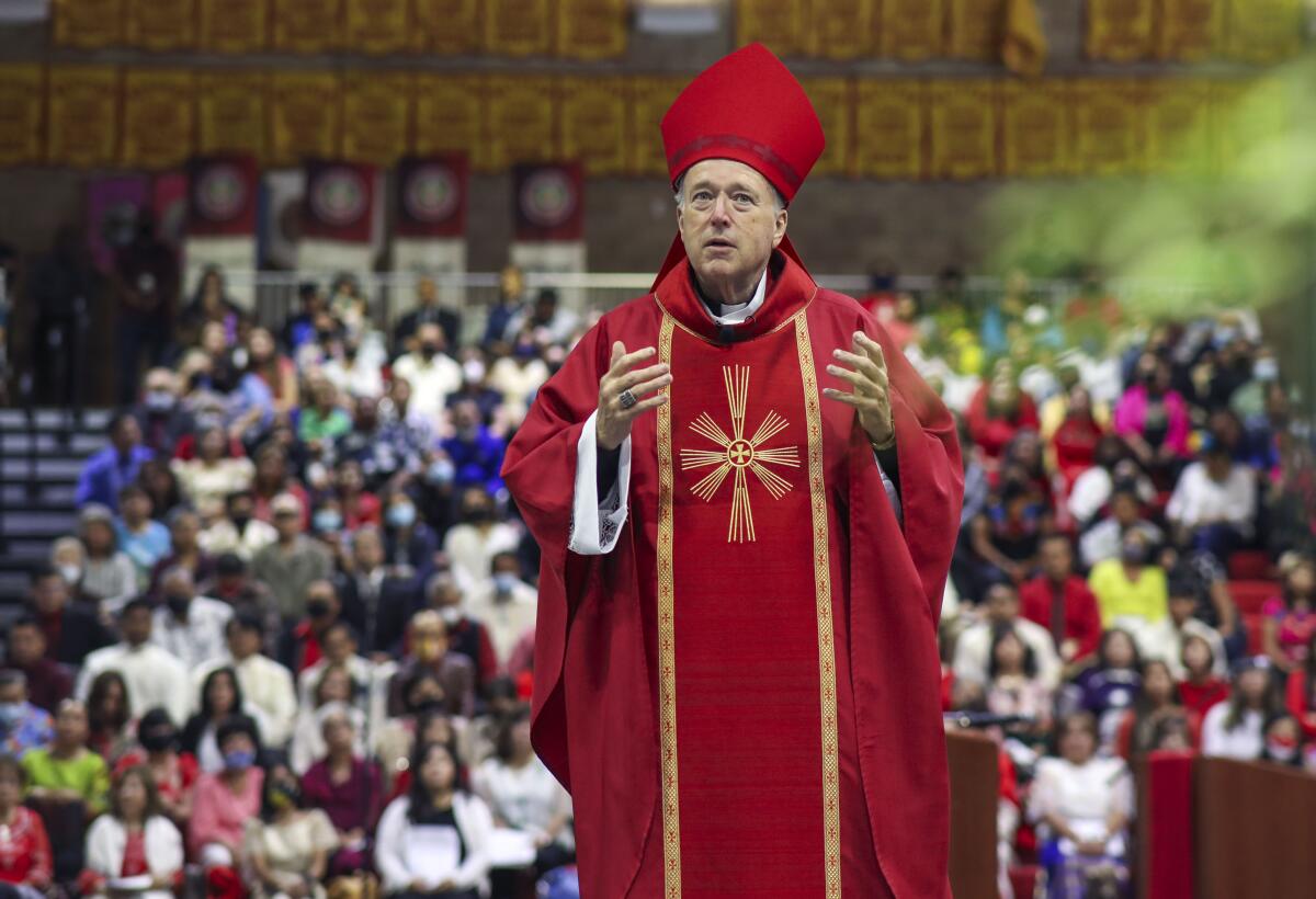 Cardinal-Designate Robert McElroy delivers a sermon during a Pentecost Mass.