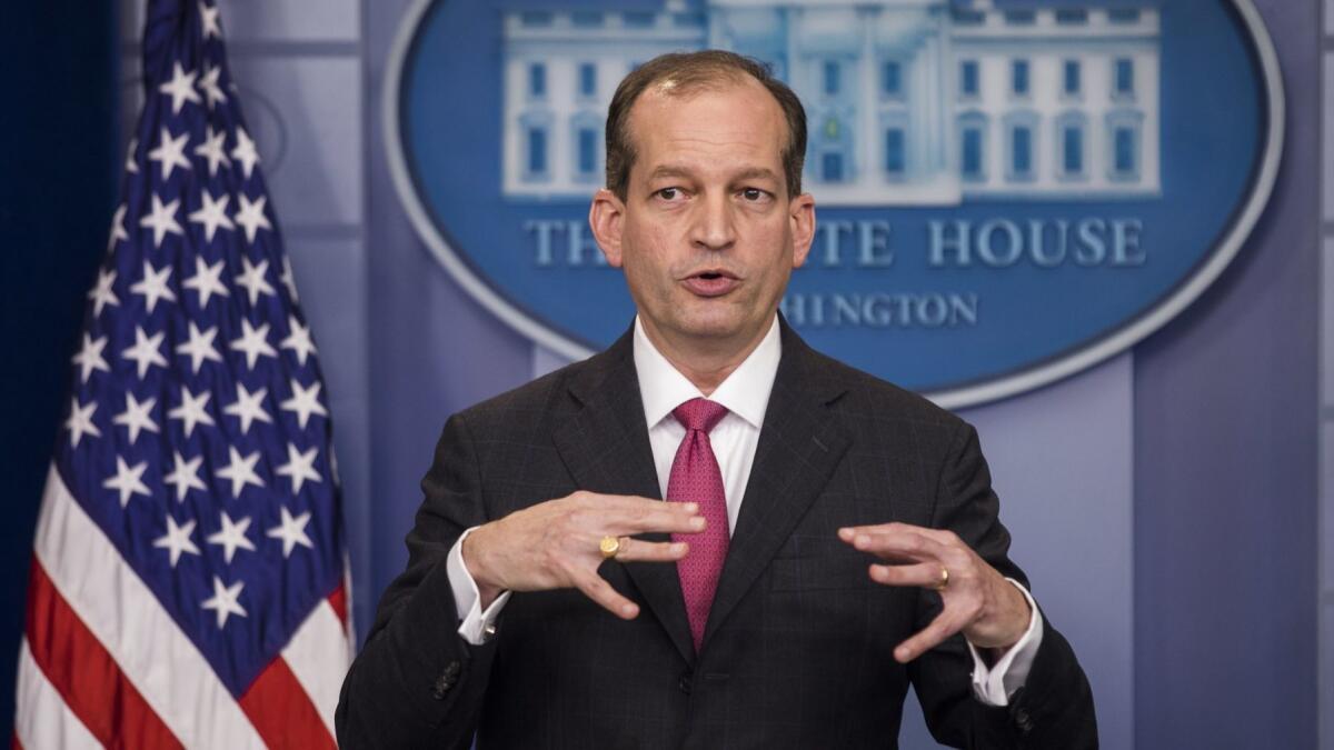 Labor Secretary Alex Acosta: As he rolls back Obama-era initiatives on worker rights and pay, the black unemployment rate is rising.