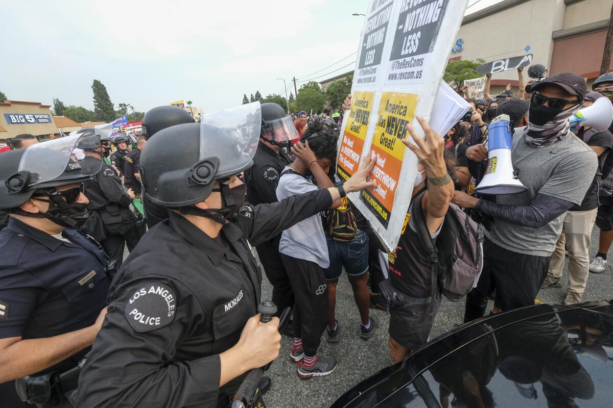 LAPD and protesters at close quarters in the street