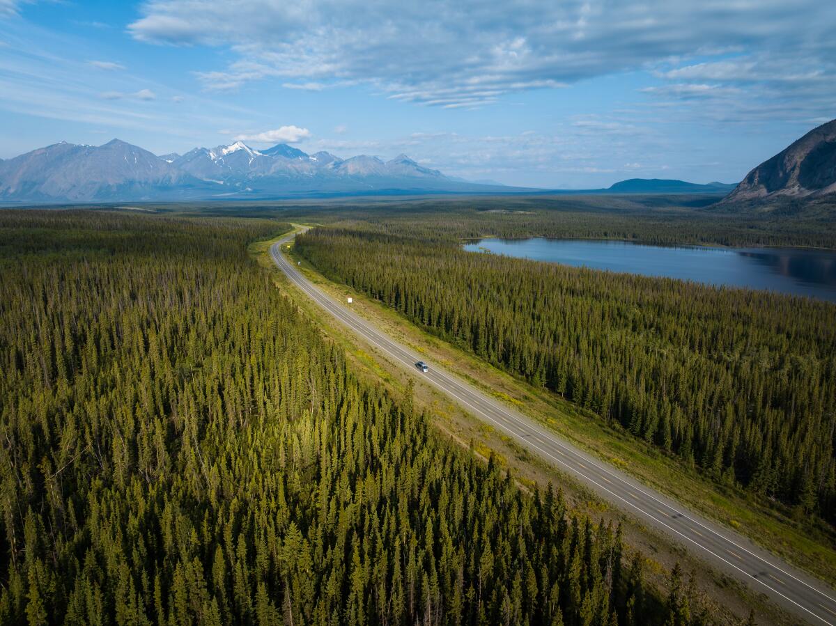 Nearly 600 miles of the Alaska Highway traverse the Yukon territory, in Canada.