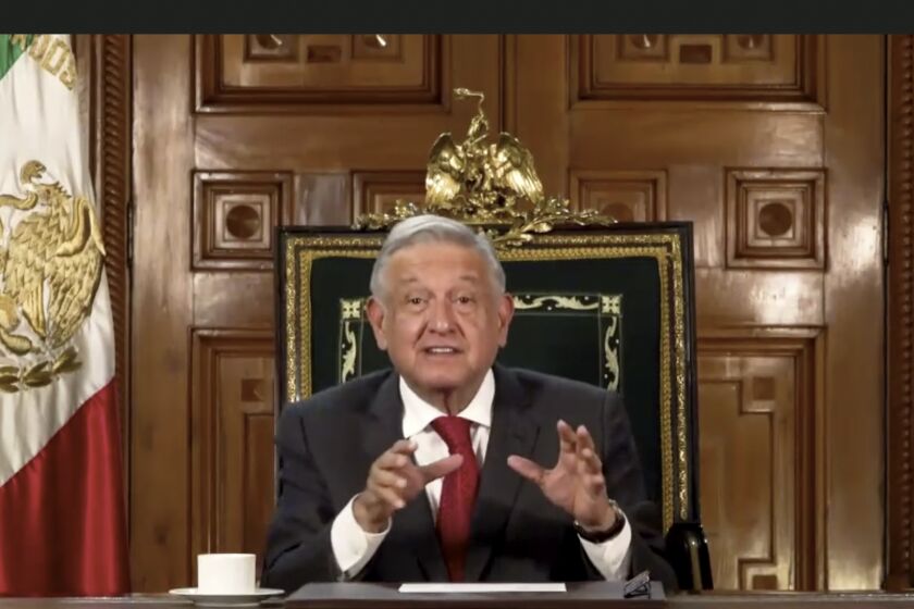 El presidente mexicano Andrés Manuel López Obrador hablando ante la Asamblea General de la ONU en un discurso grabado en su despacho. Foto del 22 de septiembre del 2020. (UNTV vía AP)