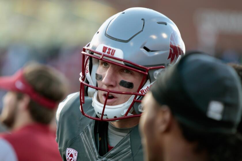 PULLMAN, WA - NOVEMBER 05: Quarterback Tyler Hilinski #3 of the Washington State Cougars looks on from the sidelines in the second half against the Arizona Wildcats at Martin Stadium on November 5, 2016 in Pullman, Washington. Washington State defeated Arizona 69-7. (Photo by William Mancebo/Getty Images)