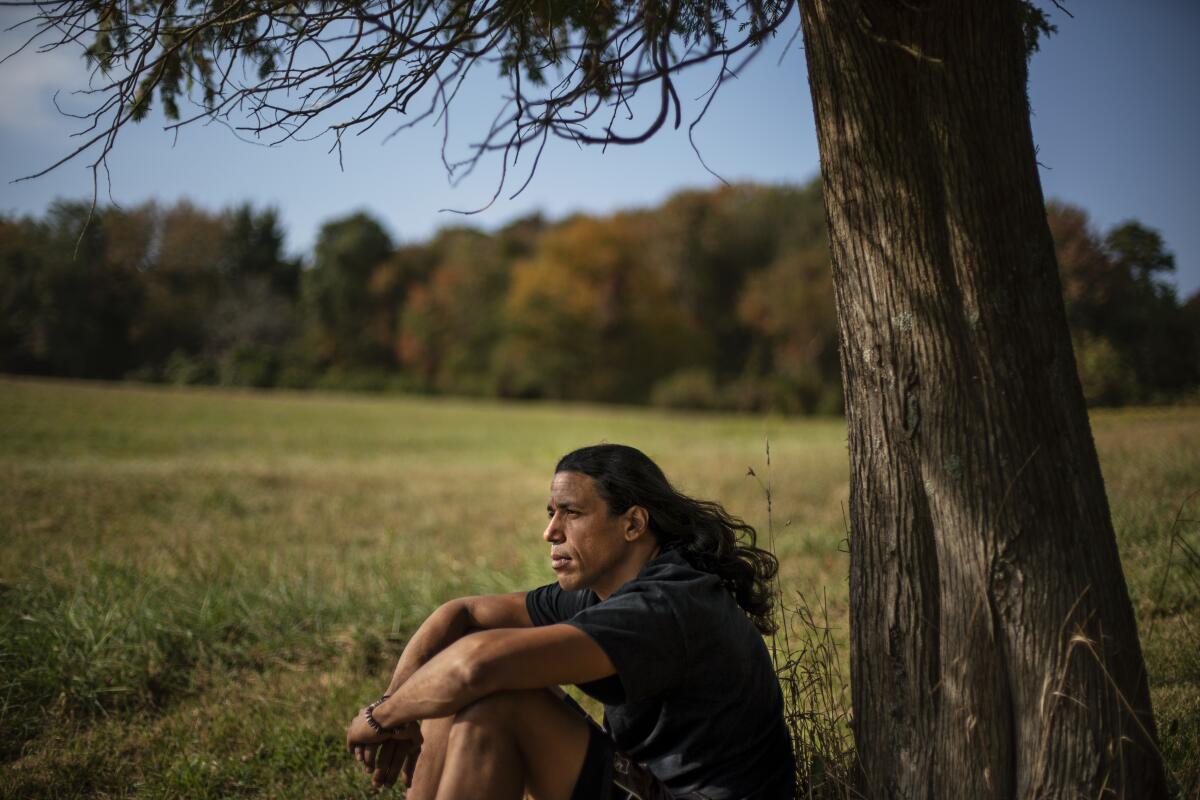 Annawon Weeden, 46, a member of the Mashpee Wampanoag tribe in Oakdale, Conn.