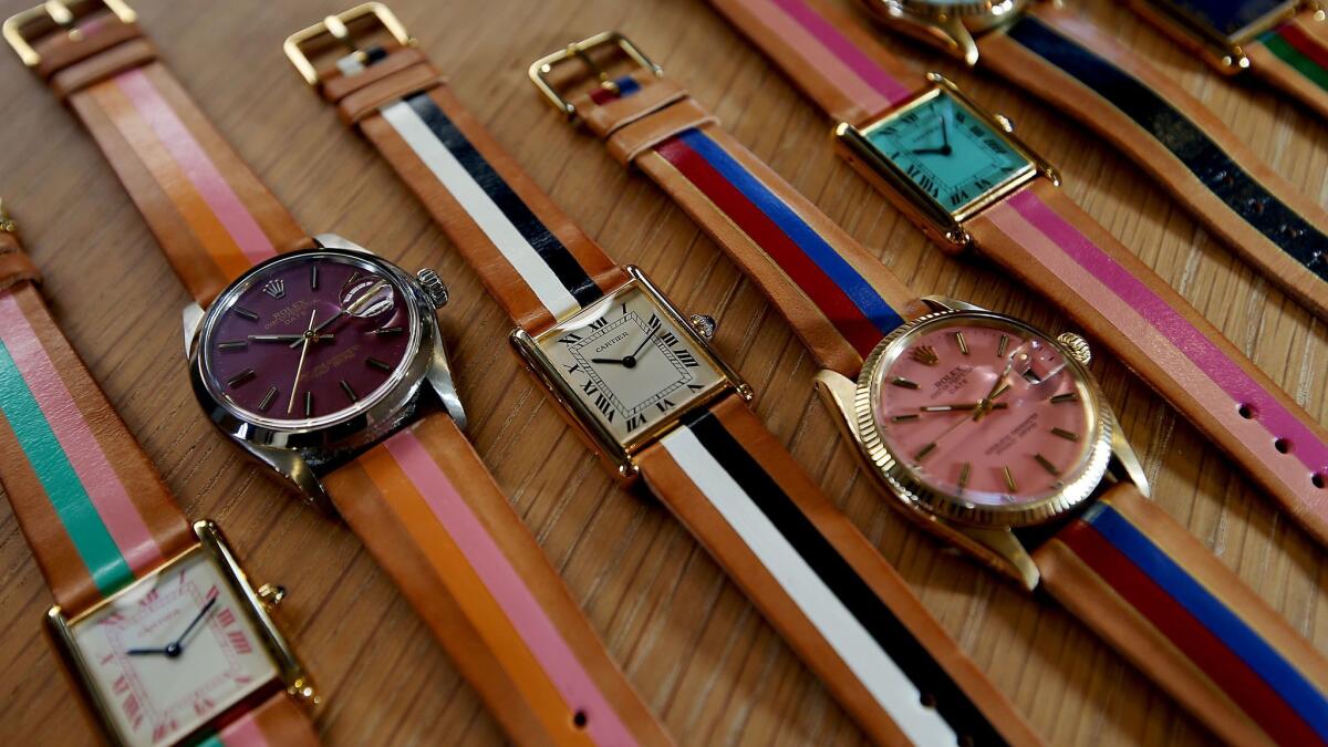 A company called laCalifornienne is marketing restored Rolex and Cartier watches that feature colorful faces and hand-painted leather bands.