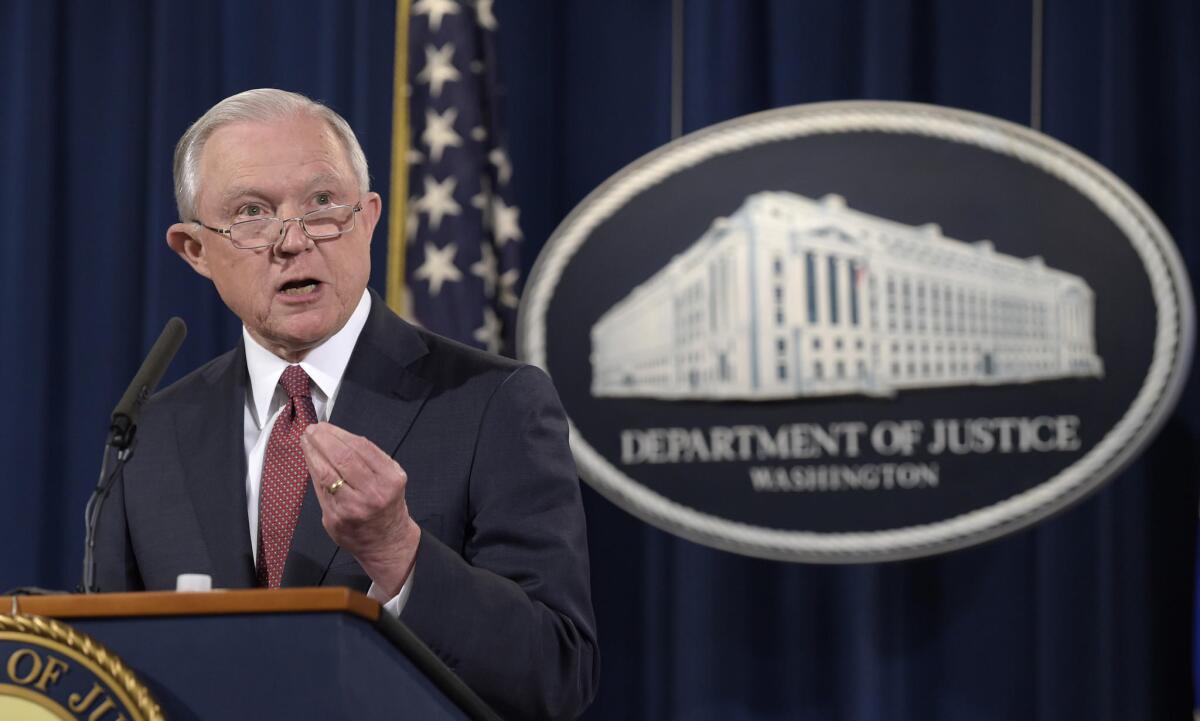 U.S. Atty. Gen. Jeff Sessions speaks at the Justice Department about President Obama's Deferred Action for Childhood Arrivals program.