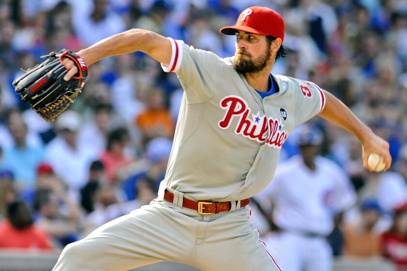 Phillies starter Cole Hamels delivers during the seventh inning of his no-hitter against the Cubs on Saturday at Wrigley Field.