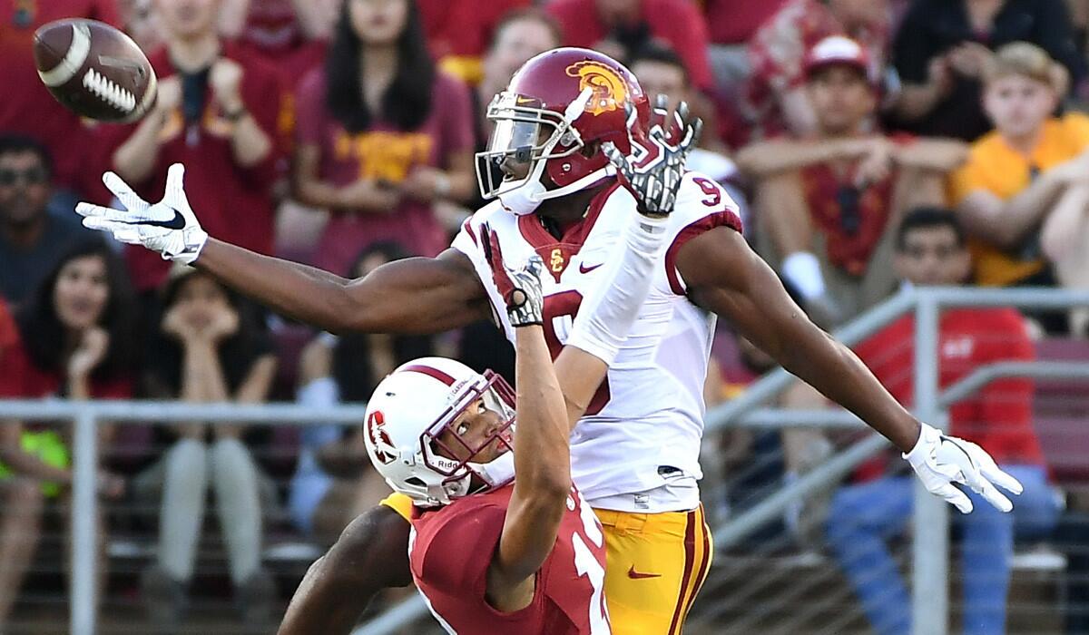 USC's JuJu Smith-Schuster can't make the catch against Stanford's Alijah Holder.