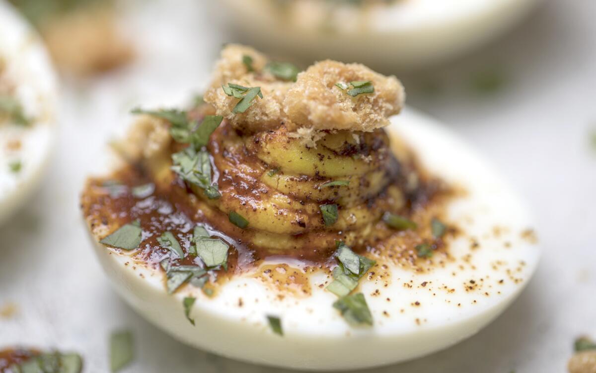 Deviled eggs with chicharrones