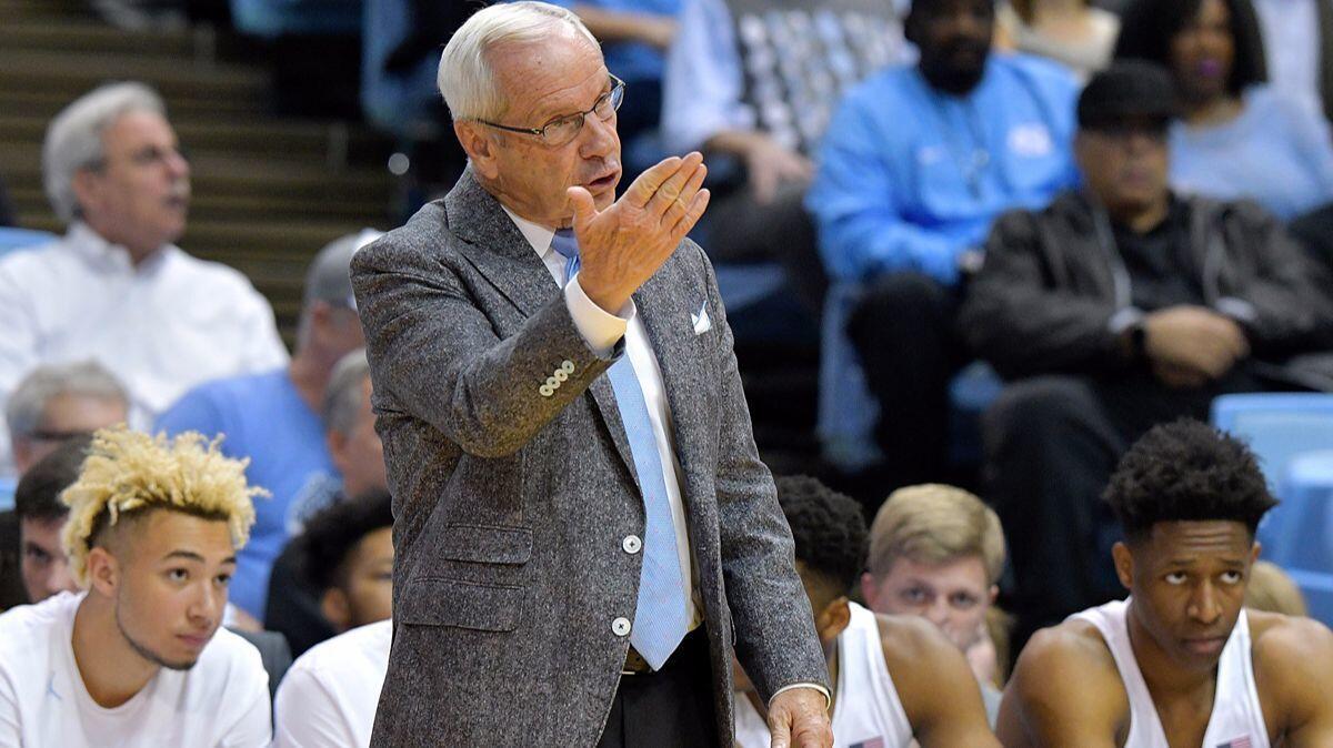 North Carolina head coach Roy Williams reacts during the game against Bucknell on Wednesday. Roy earned his 400th win as head coach of the Tar Heels with the win over the Bison.