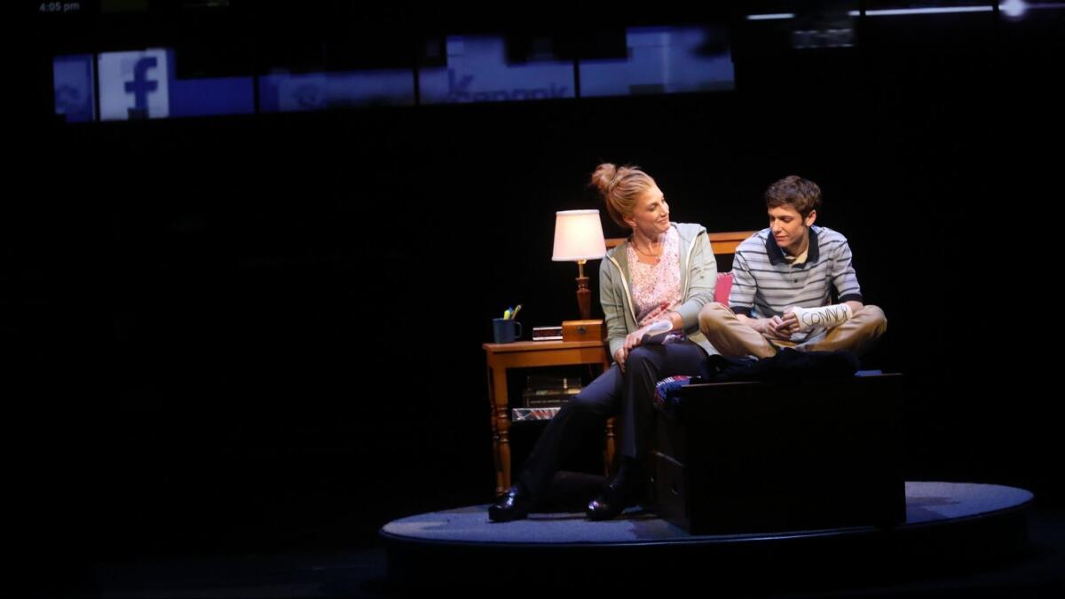 Jessica Phillips as Heidi Hansen with Ben Levi Ross as Heidi's son, Evan, in "Dear Evan Hansen."